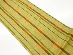 手織り紬縞模様織出し全通袋帯